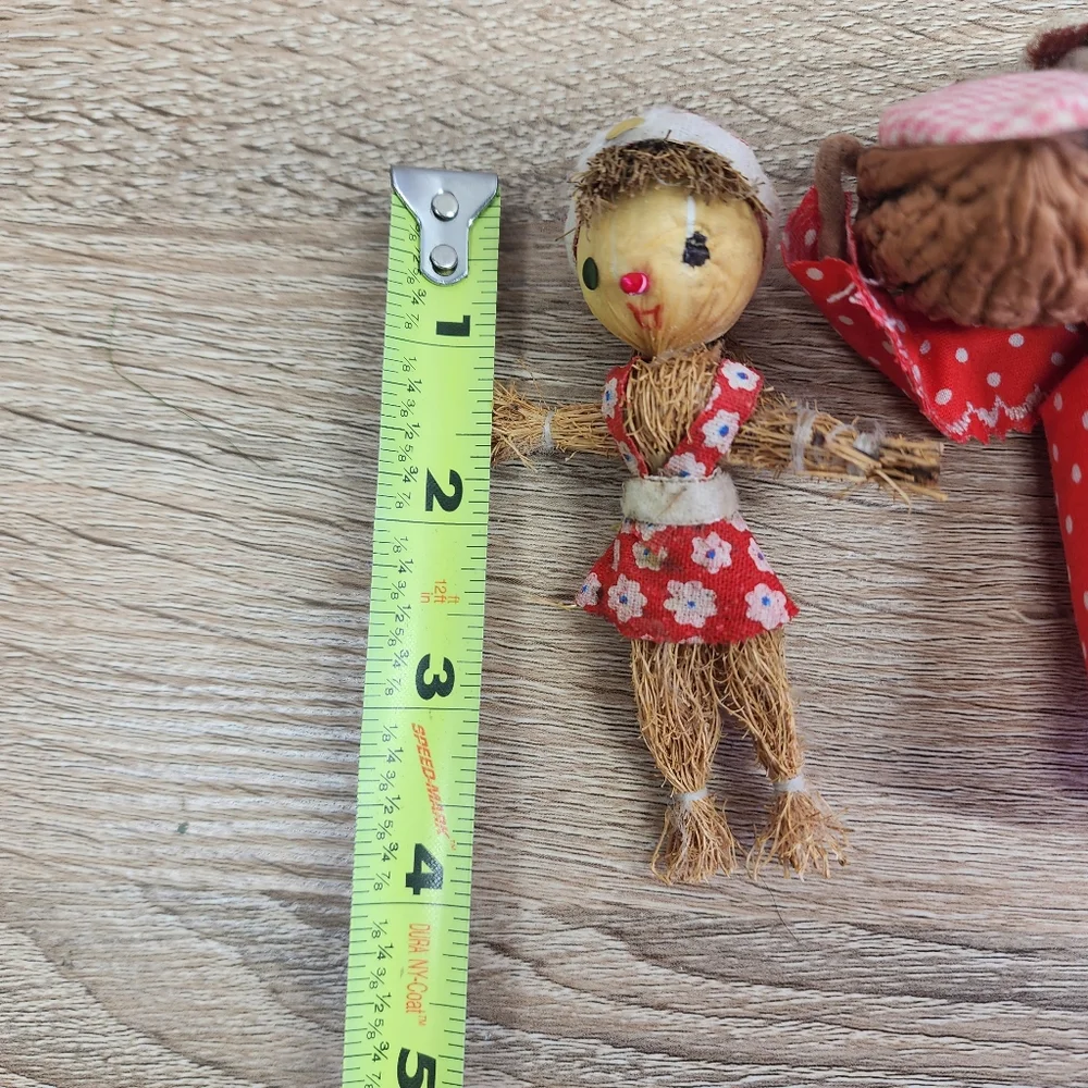 MCM VINTAGE Straw Mouse Scarecrow Corn Husk Lady Christmas Ornament Lot